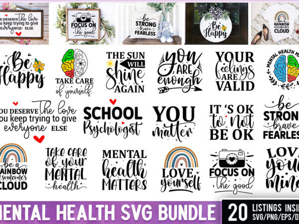 Mental health svg bundle t shirt designs for sale