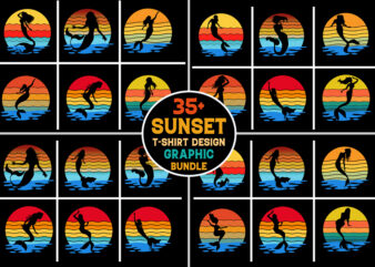 Mermaid Retro Vintage Sunset Bundle For T-Shirt