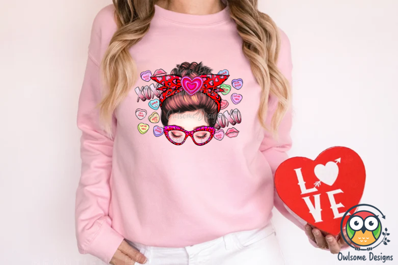 Messy Bun Valentine Sublimation PNG