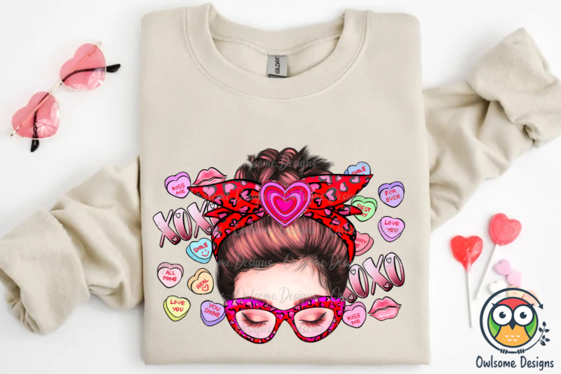 Messy Bun Valentine Sublimation PNG