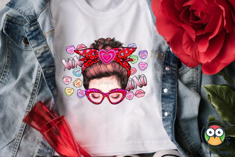 Messy Bun Valentine Sublimation PNG