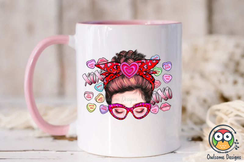 Messy Bun Valentine Sublimation PNG