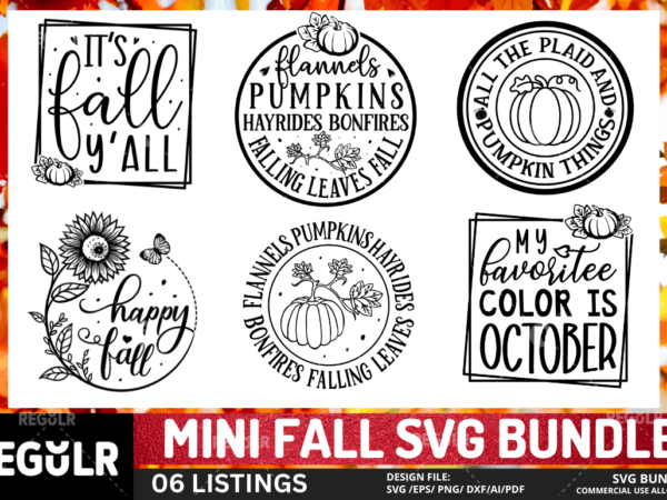 Mini fall svg bundle t shirt designs for sale