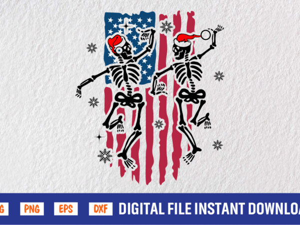 American flag christmas dancing skeleton shirt print template t shirt vector