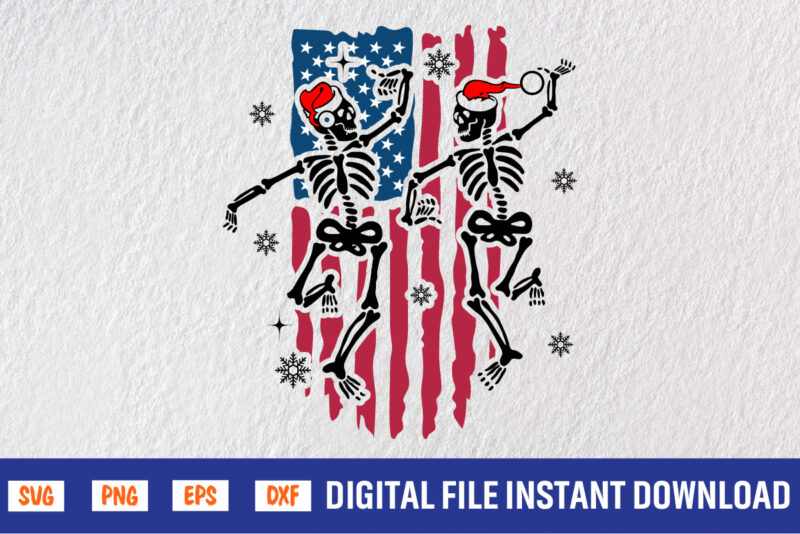 American Flag Christmas Dancing Skeleton Shirt Print Template