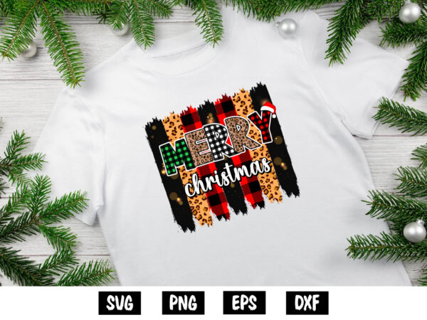 Merry christmas leopard buffalo plaid shirt print template t shirt designs for sale