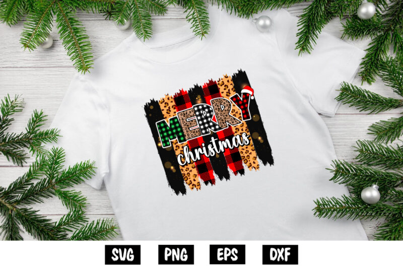 Merry Christmas Leopard Buffalo Plaid Shirt Print Template