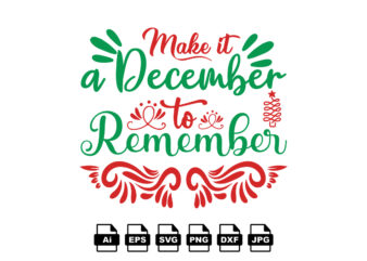 Make it a December to remember Merry Christmas shirt print template, funny Xmas shirt design, Santa Claus funny quotes typography design