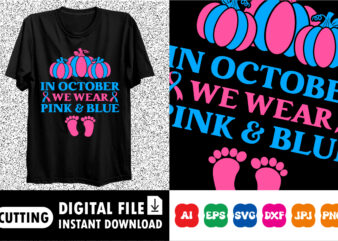 In October we wear pink and blue Shirt print template