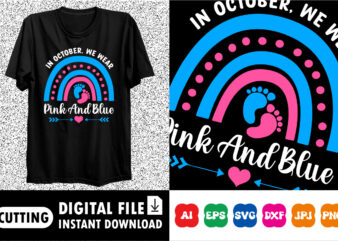 In October we wear pink and blue Shirt print template