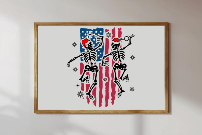American Flag Christmas Dancing Skeleton Shirt Print Template