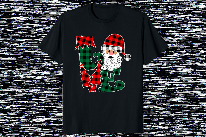 Merry Christmas Love Santa Claus shirt print template, Santa Claus plaid pattern Xmas tree vector illustration art
