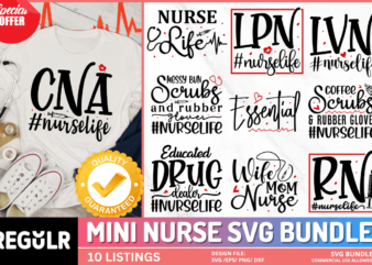 Mini Nurse Svg Bundle t shirt designs for sale