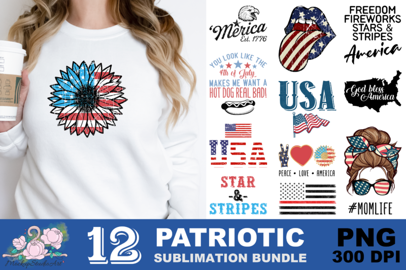 American Flag Sunflower PNG Sublimation Design