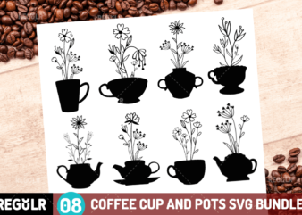 Paper Cut Coffee Cup and Pots SVG Bundle t shirt illustration