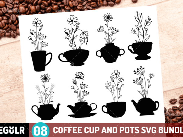 Paper cut coffee cup and pots svg bundle t shirt illustration