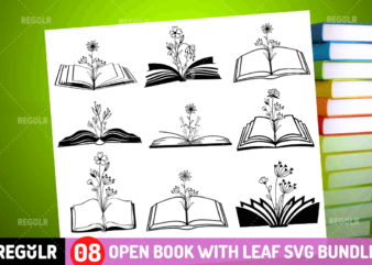 Paper Cut Open Book with Leaf SVG Bundle