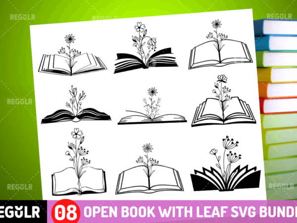 Paper cut open book with leaf svg bundle t shirt illustration