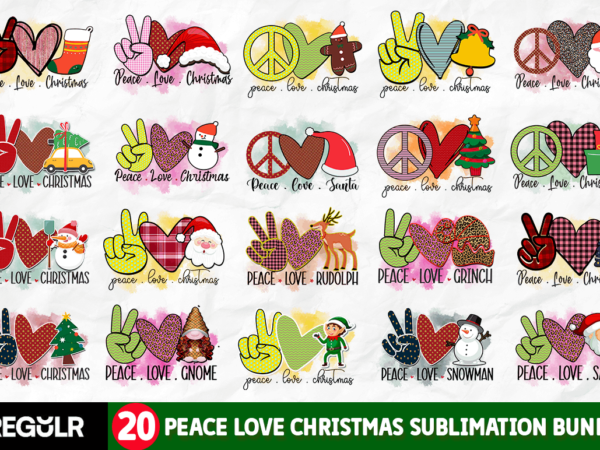 Peace love christmas sublimation bundle t shirt illustration