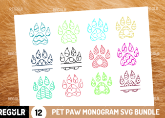 Pet paw monogram svg bundle