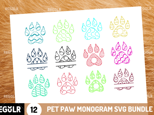 Pet paw monogram svg bundle t shirt illustration