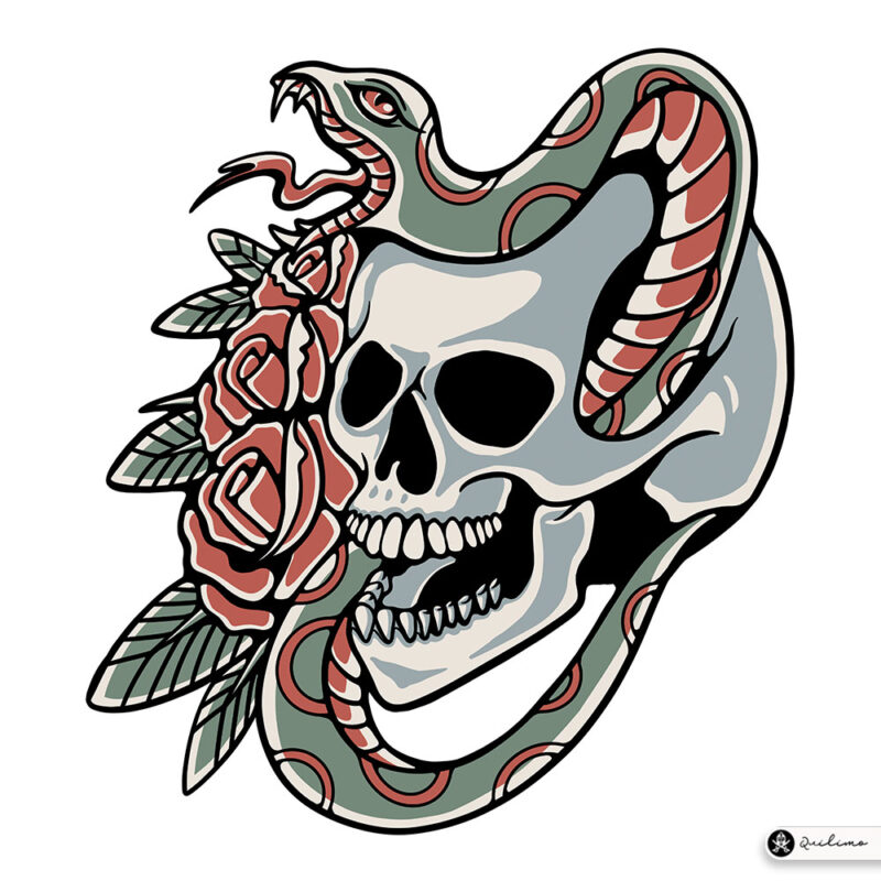 Skull Snake and Flower