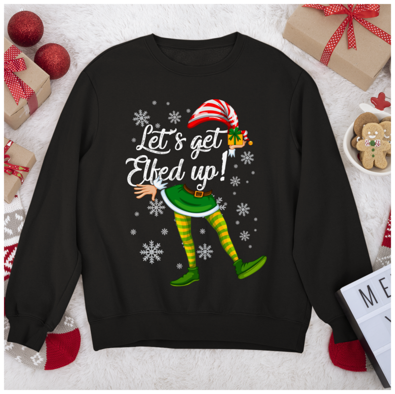 RD Let_s Get Elfed Up Funny Drinking Christmas Gift Shirt
