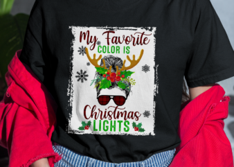 RD My Favorite Color Is Christmas Lights Messy Bun Xmas Shirt