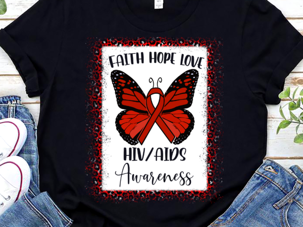 Red ribbon butterfly faith hope love hiv aids awareness nc t shirt design online
