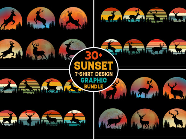 Reindeer retro vintage sunset bundle for t-shirt