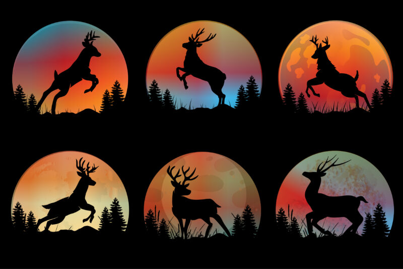 Reindeer Retro Vintage Sunset Bundle For T-Shirt