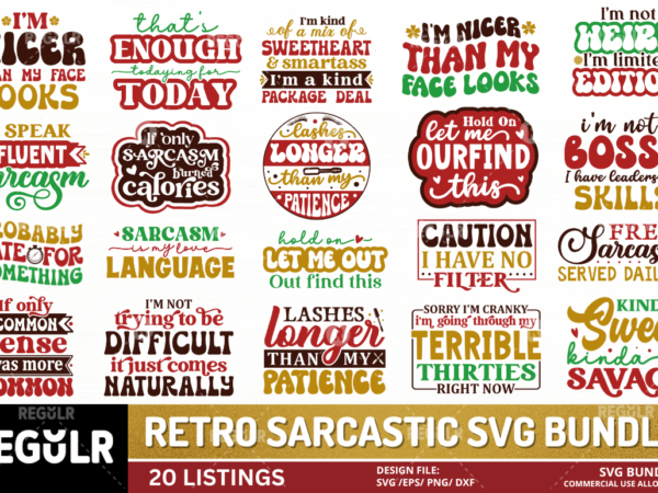 Retro sarcastic svg bundle t shirt design online