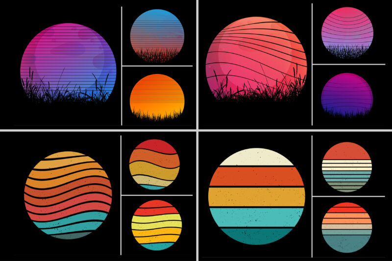 Retro Vintage Sunset T-Shirt Design Background Vector Bundle