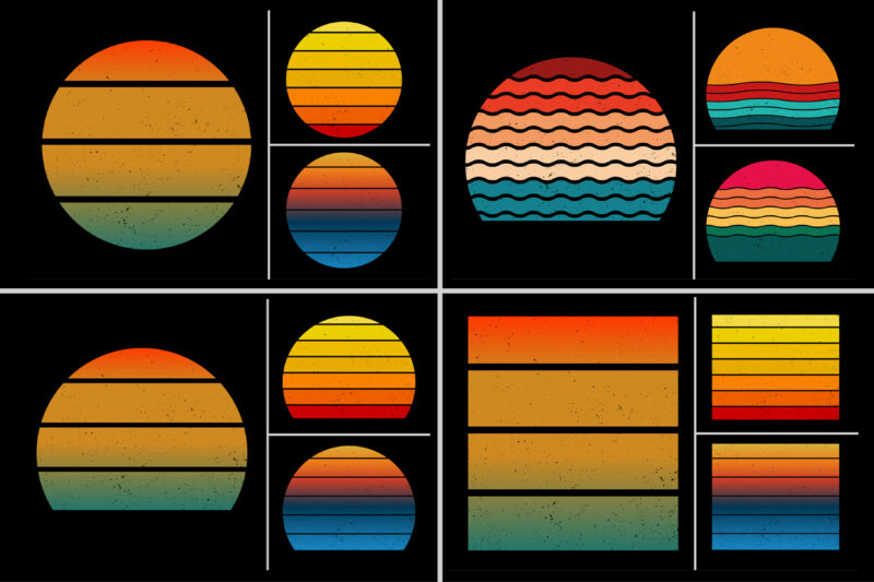 Retro Vintage Sunset Grunge Background Bundle for T-Shirt Design