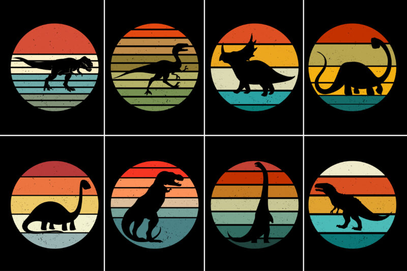 Dinosaur Retro Vintage Sunset T-Shirt Graphic Bundle