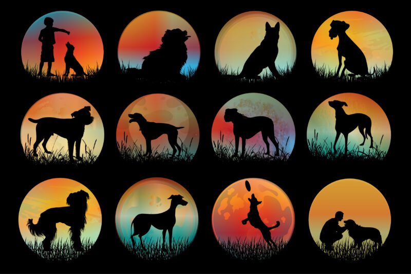 Dog Sunset Colorful T-Shirt Graphic Bundle