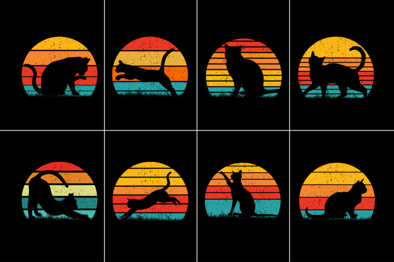 Cat Retro Vintage Sunset T-Shirt Graphic Bundle