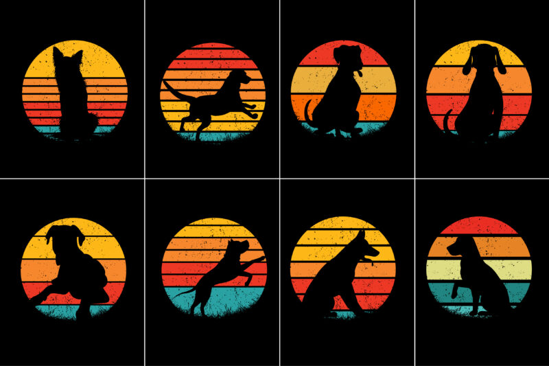 Dog Retro Vintage Sunset Graphic Background for T-Shirt Design