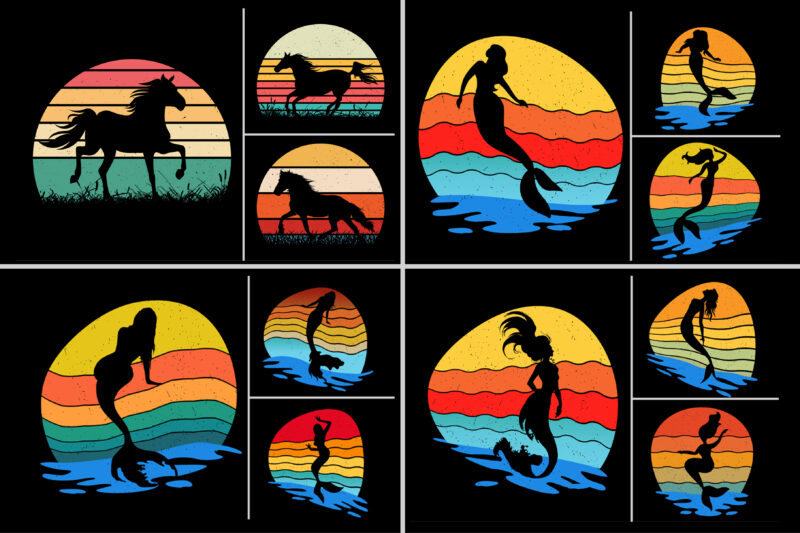 Retro Vintage Sunset T-Shirt Design Graphic Vector Background Bundle