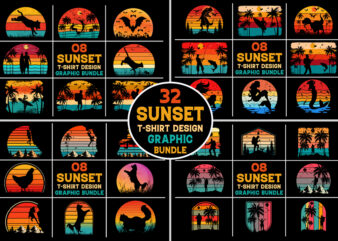 Retro Vintage Sunset Graphic Background Bundle for T-Shirt Design