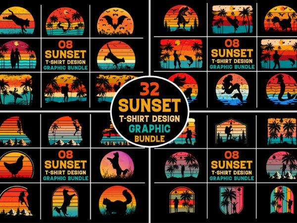 Retro vintage sunset graphic background bundle for t-shirt design