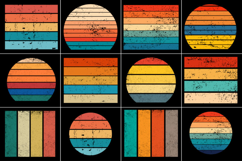 Retro Vintage Sunset Grunge Background Bundle