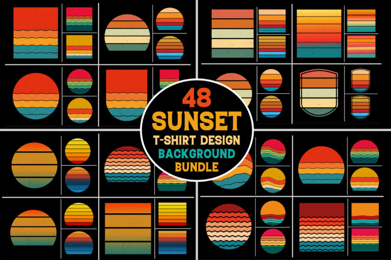 Retro Vintage Sunset Grunge Background Bundle for T-Shirt Design