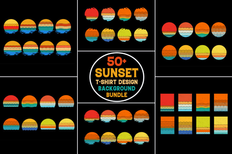 Retro Vintage Sunset Summer Background Bundle