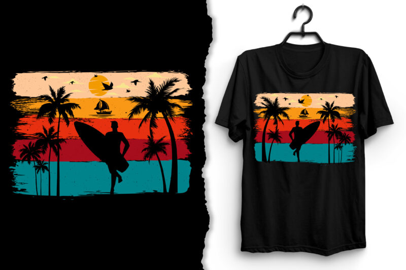 Retro Vintage Sunset T-Shirt Design Graphic Vector Background Bundle