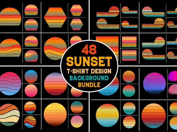 Retro vintage sunset t-shirt design background vector bundle