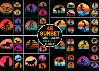 Retro Vintage Sunset T-Shirt Design Graphic Vector Background Bundle