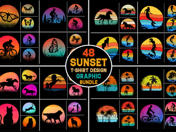 Retro vintage sunset t-shirt design graphic vector background bundle