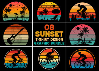 Retro Vintage Sunset T-Shirt Design Graphic Bundle