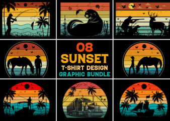 Retro Vintage Sunset T-Shirt Design Graphic Vector Background Bundle